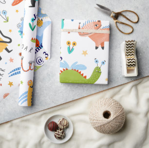 Papel De Regalo Cute Personalizado Colorido Dinosaurios Niños Cump