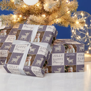 Papel De Regalo Cute Personalizado Foto de Bebé Reno Navidad