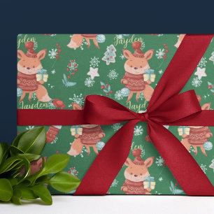 Papel De Regalo Cute Personalizado Fox Green Personalizado Wrapee