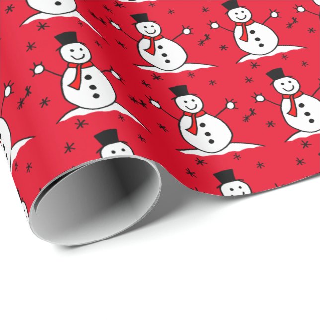 Papel De Regalo Cute Personalizado Snowman Navidades rojos envuelt (Esquina del rollo)