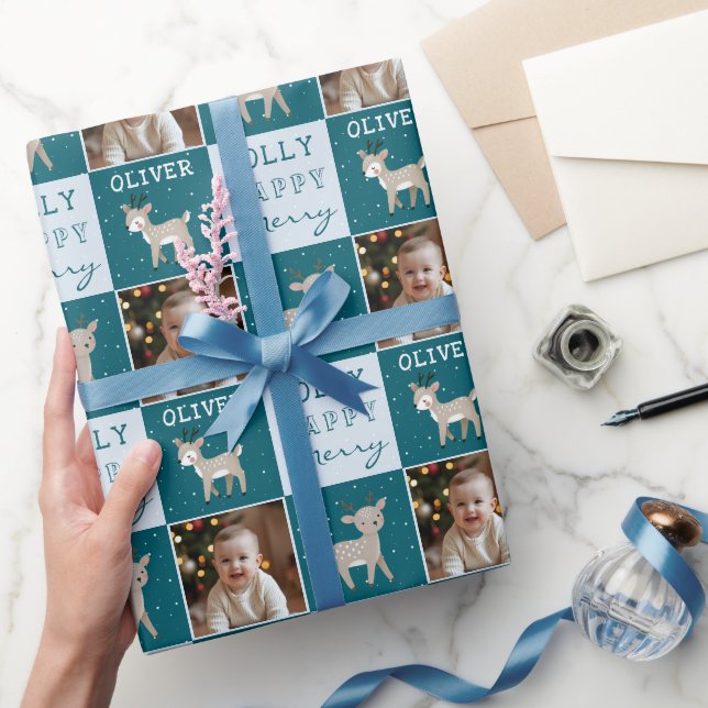 Papel De Regalo Cute Personalized Baby Photo Reindeer Christmas (Regalar)