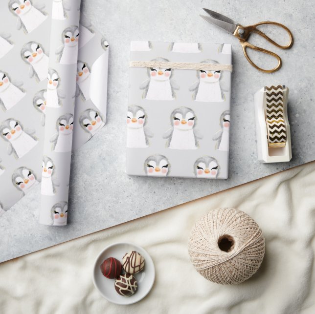 Papel De Regalo Cute pingüino acuarela moderna (Artesanía)