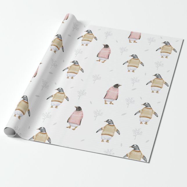 Papel De Regalo Cute pingüino pájaro suéter dulce dulce crema arte (Desenrollado)
