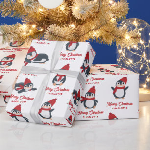 Papel De Regalo Cute pingüinos invierno Feliz Navidad nombre perso