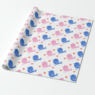 Papel De Regalo Cute Pink Blue Bird Heart Pattern Repeating Love 