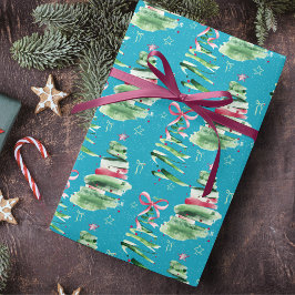 Papel De Regalo Cute pink Coquette bows Christmas trees aqua