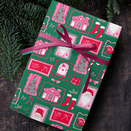 Papel De Regalo Cute Pink Coquette Frames Pattern Christmas green