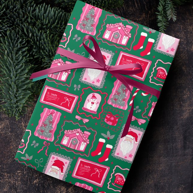 Papel De Regalo Cute Pink Coquette Frames Pattern Christmas green (Subido por el creador)