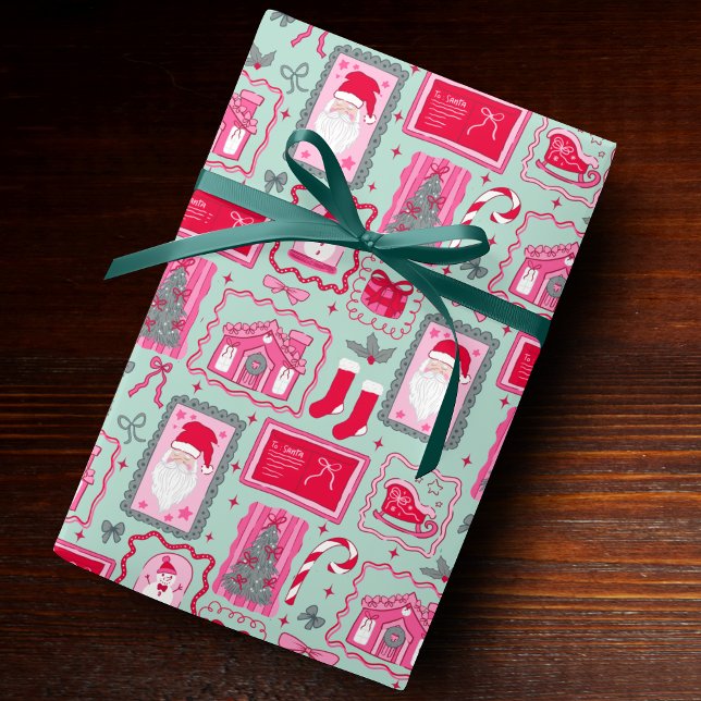 Papel De Regalo Cute Pink Coquette Frames Pattern Christmas mint (Subido por el creador)