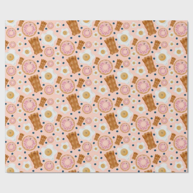 Papel De Regalo Cute Pink Eggs Bacon Donuts Seamless (Superficie plana)