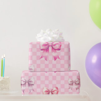 Papel De Regalo Cute Pink Ribbon and Gingham Sweet Girly Pattern