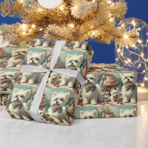 Papel De Regalo Cute pintura maltesa de cachorros