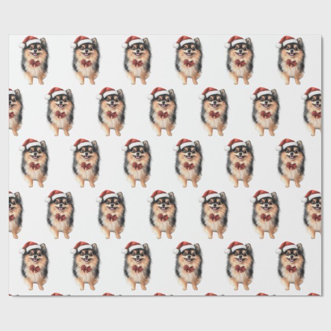 Papel De Regalo Cute Pomeranian with Santa Hat (Superficie plana)