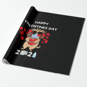 Papel De Regalo Cute Pug Heart Face Mask Feliz San Valentín 2021