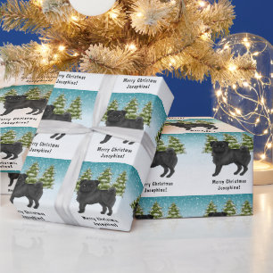 Papel De Regalo Cute Pug Negro Perro Caricatura Bosque Invernal Ne