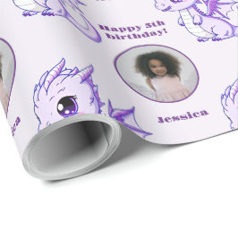 Papel De Regalo Cute Purple Chibi Dragon Personalizado Photo Text