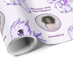 Papel De Regalo Cute Purple Chibi Dragon Personalizado Photo Text