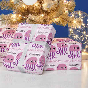Papel De Regalo Cute Purple Jelly Pescado Nombre Niños Cumpleaños