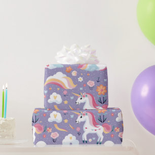 Papel De Regalo Cute Purple Unicorn