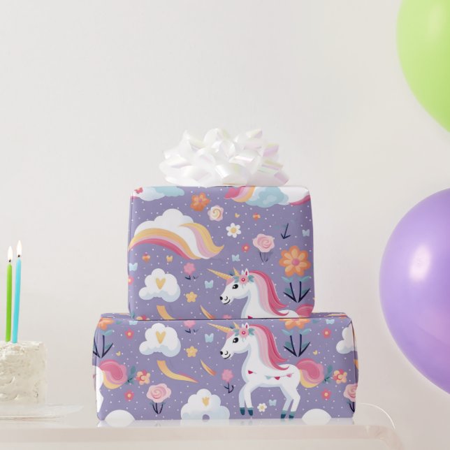 Papel De Regalo Cute Purple Unicorn (Regalos de fiesta)
