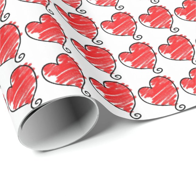 Papel De Regalo Cute Red and White Hearts Valentine (Esquina del rollo)