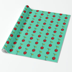 Papel De Regalo Cute Red Cherries Green Background Gift Wrap