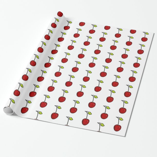 Papel De Regalo Cute Red Cherries Regalo (Desenrollado)