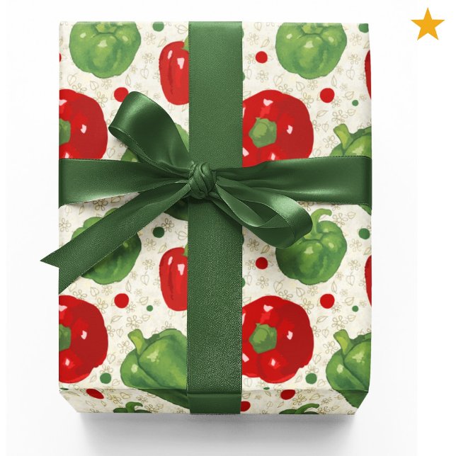Papel De Regalo Cute Red Green Bell Peppers Dots Vegan Vegetarian  (Subido por el creador)