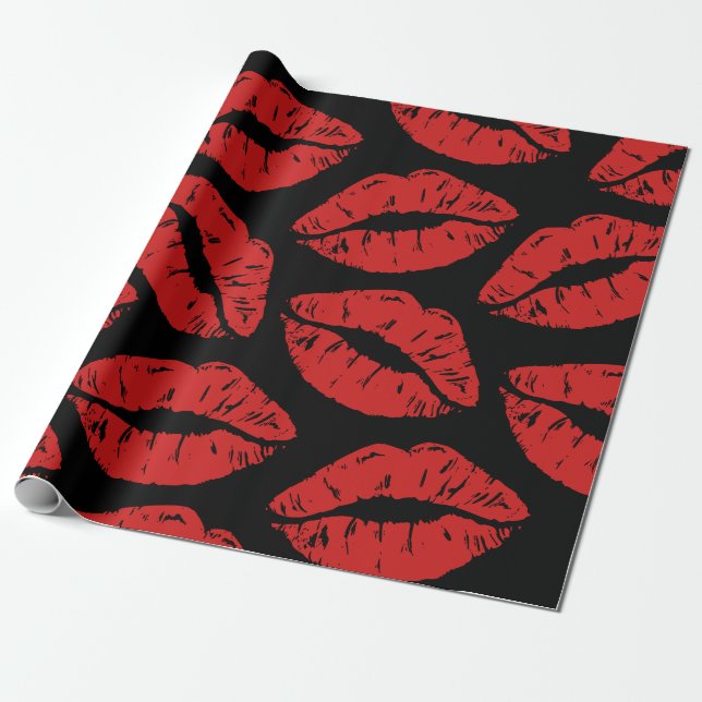 Papel De Regalo Cute Red Lipstick Kiss Kiss Kiss (Desenrollado)
