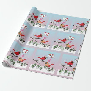 Papel De Regalo Cute Red Northern Cardinals aman el paisaje invern