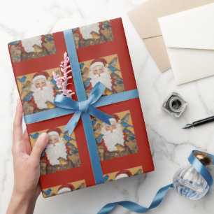 Papel De Regalo Cute Red Santa Claus Bluebirds
