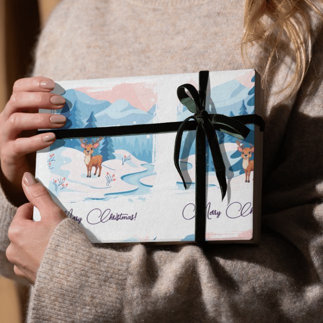 Papel De Regalo Cute reindeer in a snowy landscape  (Subido por el creador)