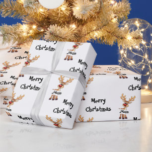 Papel De Regalo Cute reno de dibujos animados Navidad personalizad