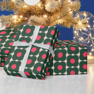 Papel De Regalo Cute Retro Pop patrón de flores Verde de Navidad