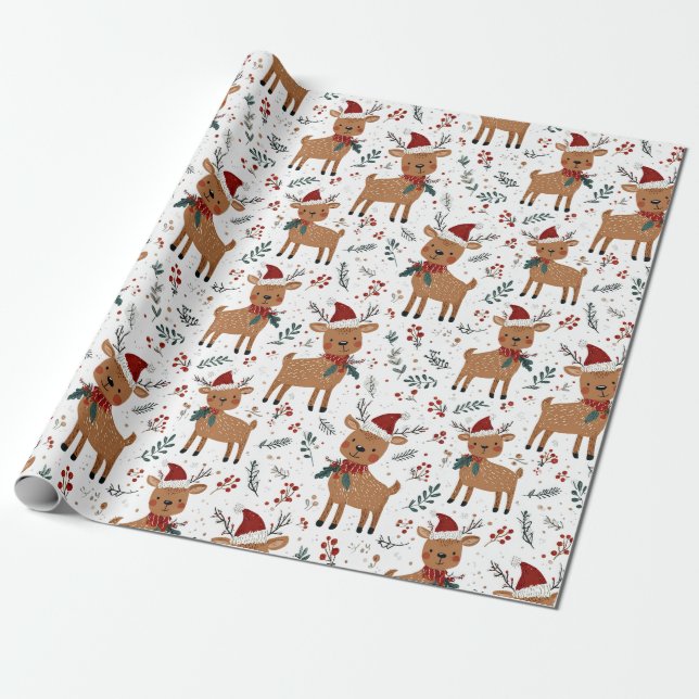 Papel De Regalo Cute Retro Reindeer Christmas (Desenrollado)