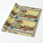 PAPEL DE REGALO CUTE ROBINS, CHRISTMAS REETINAS CON GEMAS AZULES<br><div class="desc">Aves antiguas divertidas para Navidad y Nochevieja.</div>