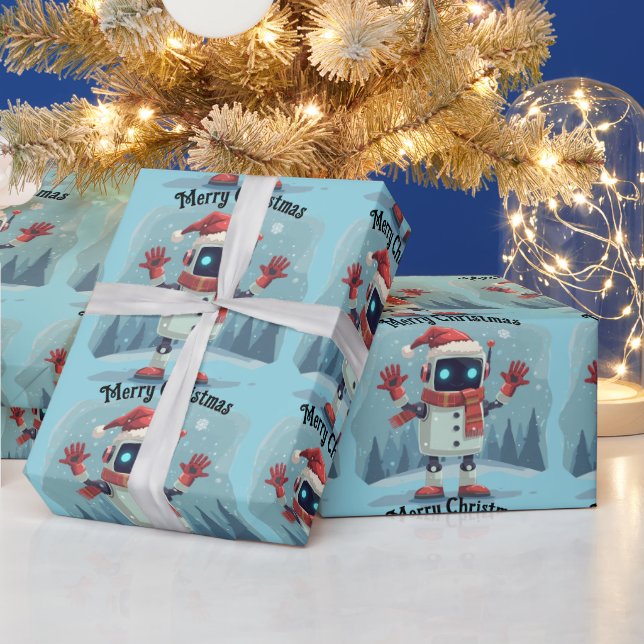 Papel De Regalo cute robot Christmas holiday tech Wrapping Paper (Vacaciones)