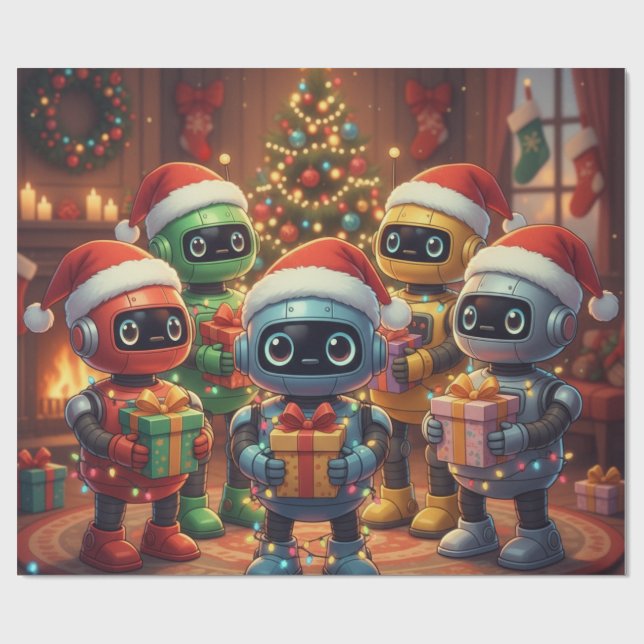 Papel De Regalo Cute Robot Navidad Fiesta  (Superficie plana)