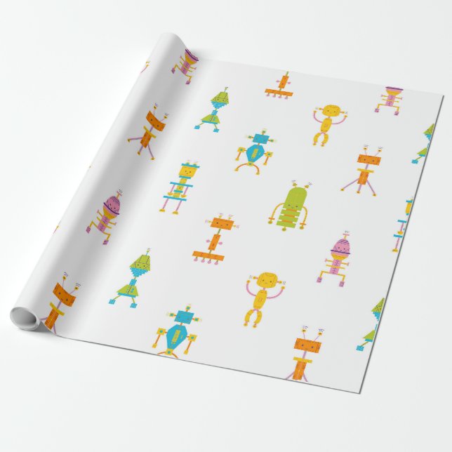 Papel De Regalo Cute Robots (Desenrollado)
