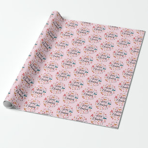 Papel De Regalo Cute rosa alegre tipografía navideña