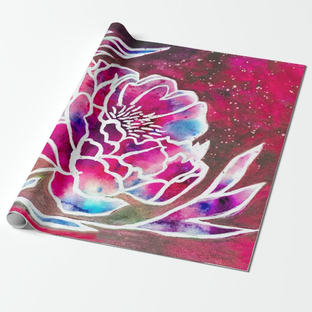 Papel De Regalo Cute rosa Dahlia Girly Bonito Floral acuarela (Desenrollado)
