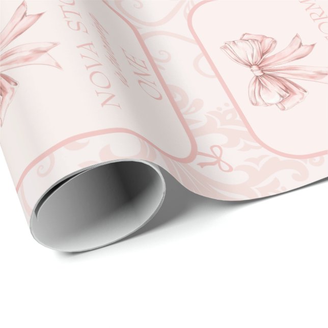 Papel De Regalo Cute rosado Bow Coquette Toile Personalizado Cumpl (Esquina del rollo)