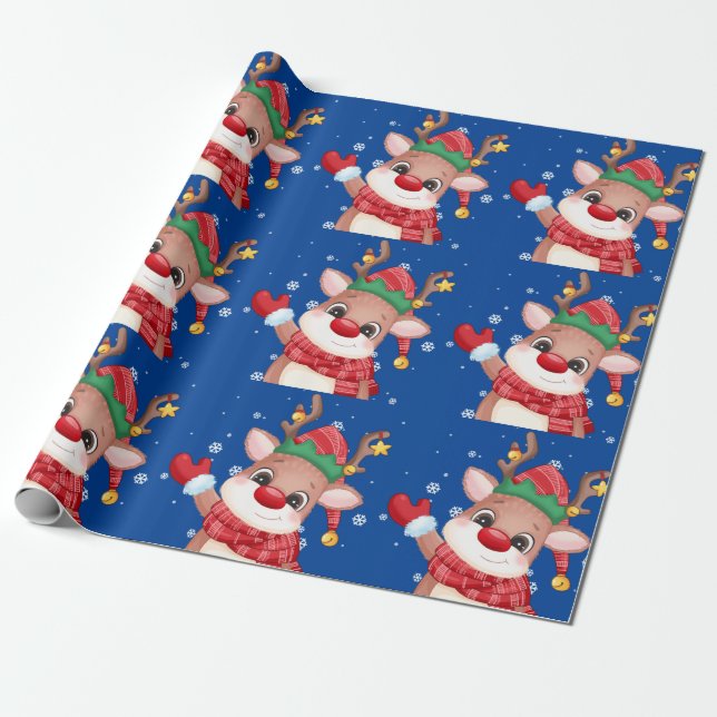 Papel De Regalo Cute Rudolph El Reno De La Nariz Roja (Desenrollado)