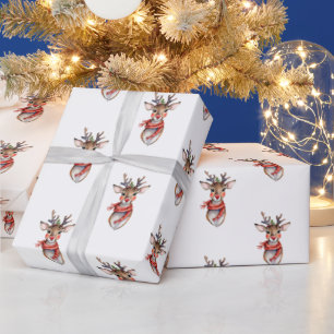 Papel De Regalo Cute Rudolph Reno Ciervo Festa de Invierno Acuarel