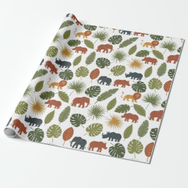 Papel De Regalo Cute Safari Animals & Leaves Birthday 