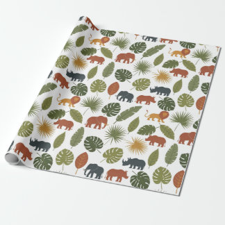Papel De Regalo Cute Safari Animals & Leaves Birthday 