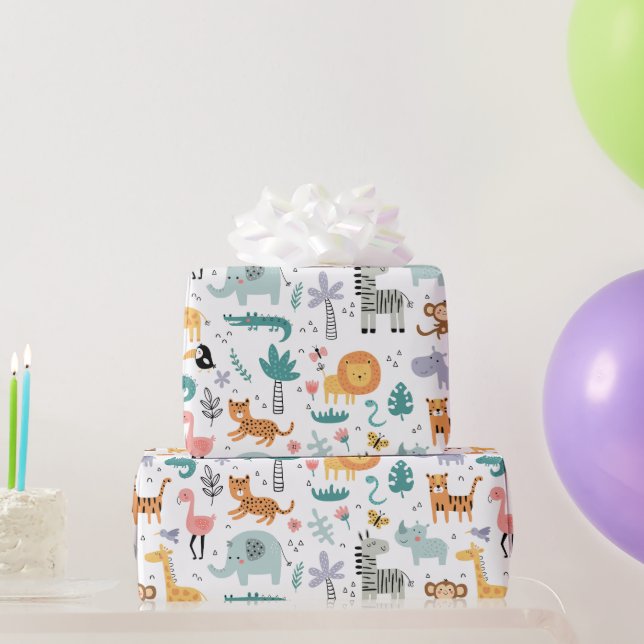 Papel De Regalo Cute Safari Jungle Animals Personalized Baby Name (Regalos de fiesta)