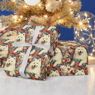 Papel De Regalo Cute Samoyed Floral Pintura