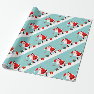 Papel De Regalo Cute Santa Claus plays golf illustration