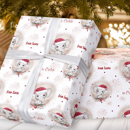 Papel De Regalo Cute Santa Elephant Red White Boy Nombre Navidades